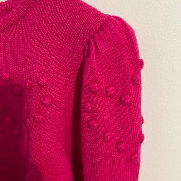 Lilly Pulitzer Pink Heart Pom Pom Sweater Puff Sleeve Knit Size M - Picture 9 of 9